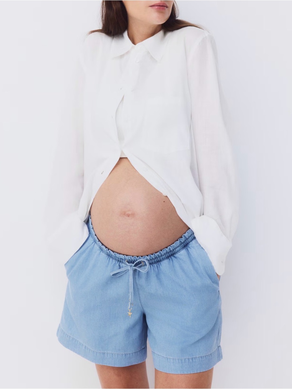 H&M Light Blue Drawstring Maternity Shorts